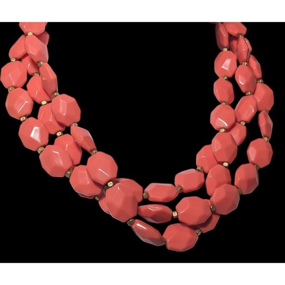 Premier Designs Chunky Beaded Coral And Gold Tone Multilayer Necklace - Picture 2 of 6